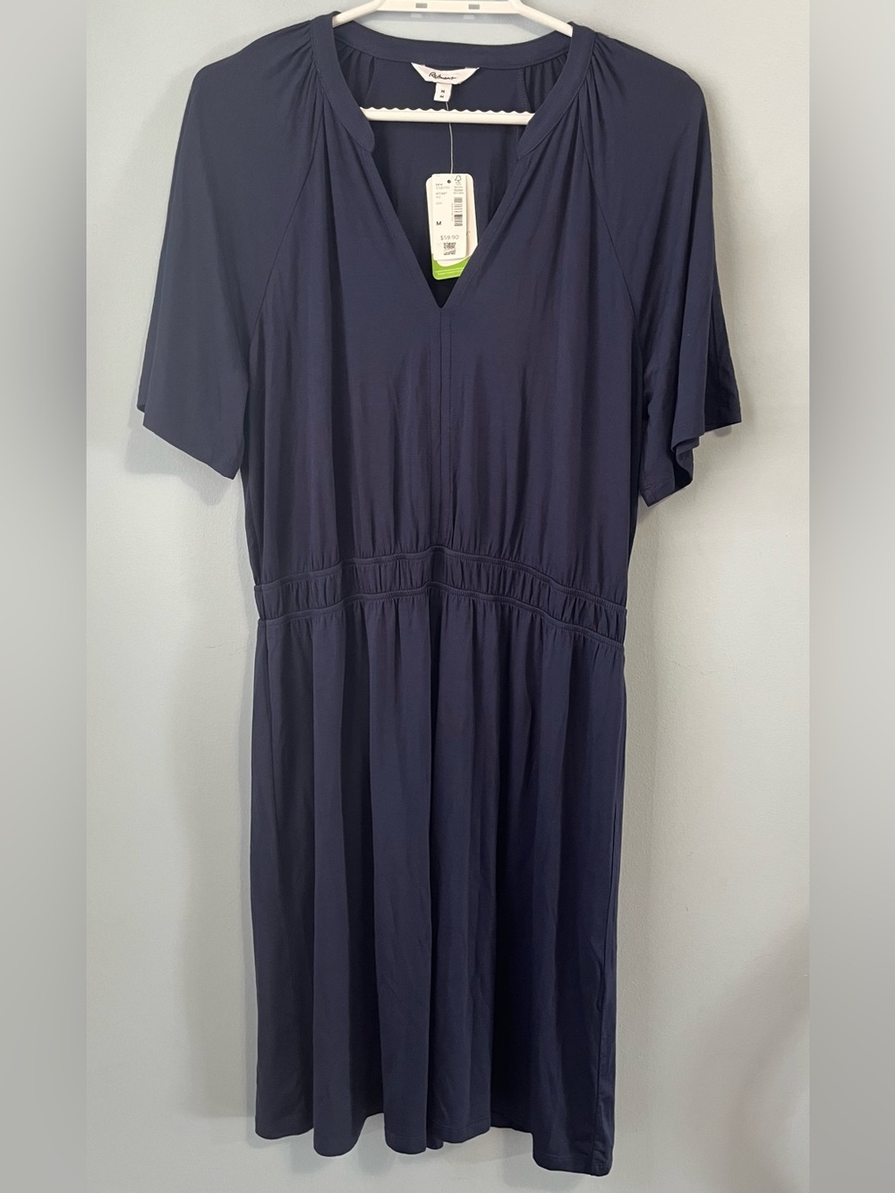 NWT Reitmans Navy Blue V-Neck Midi Stretch Relaxed Fit Dress Size M